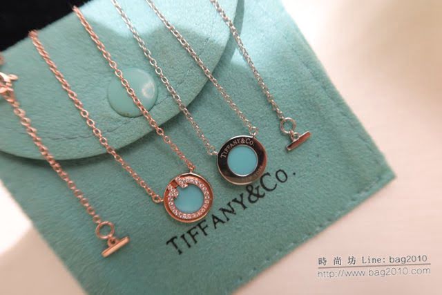 Tiffany純銀飾品 蒂芙尼女士專櫃爆款圓圈雙T黑瑪瑙白貝綠松石項鏈 Tiffany純銀鎖骨鏈  zgt1752